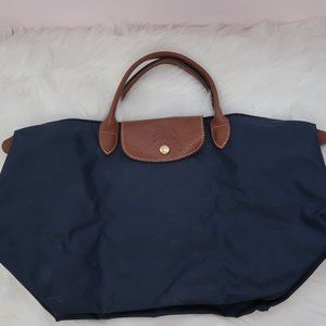 Longchamp Navy Le Pliage Medium, Short Handle